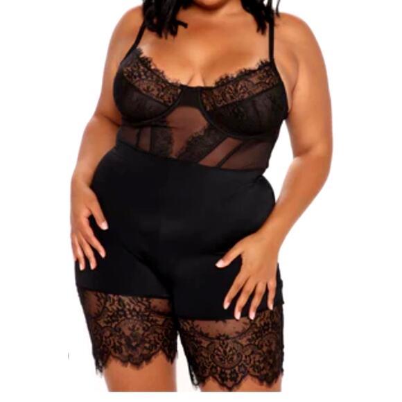 Fashion Nova Sexy Romper Baby Doll Body Suit Whimsigoth Black Lace Size 2X New - Picture 1 of 15